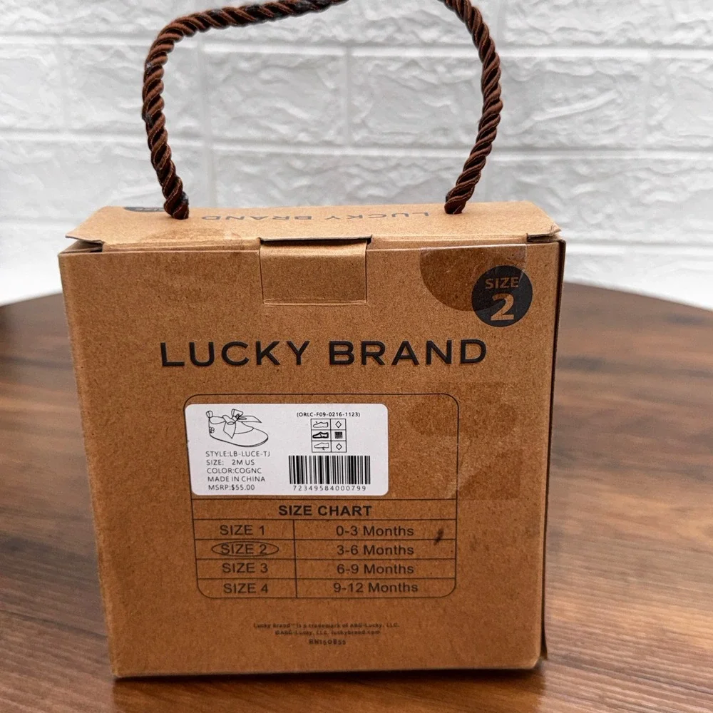 ⁠NWT Lucky Brand Baby Girl Crib Shoes Size 2 (3-6M) Cognac Bow Mary Jane NIB⁠